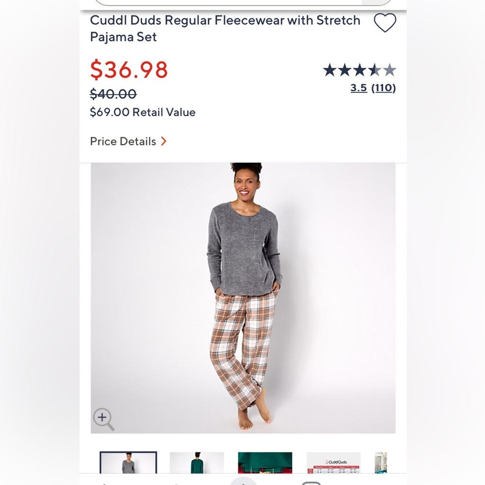 Cuddl duds women’s two piece pajama set L